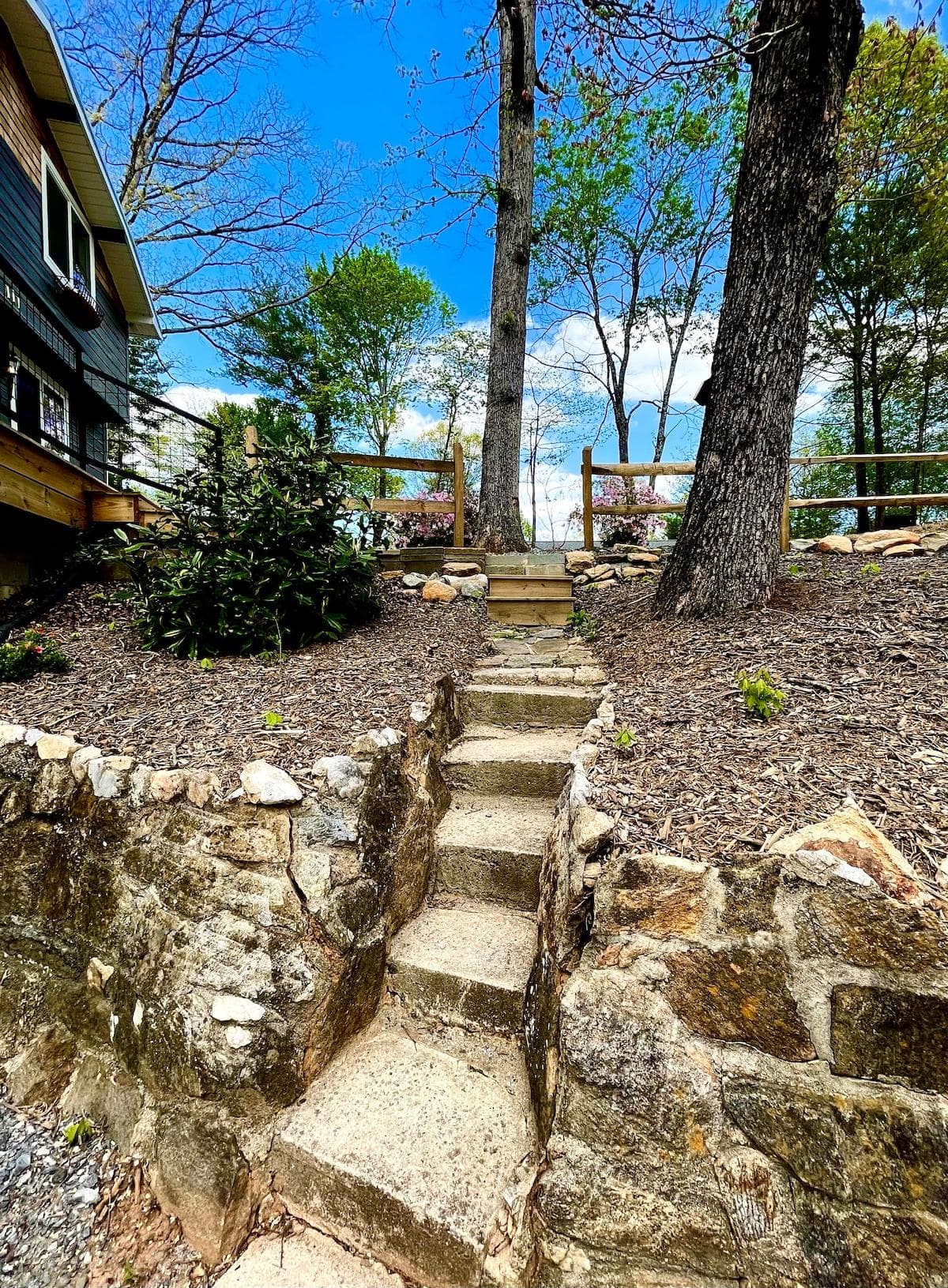 Stone stairs from lower to up parking 
